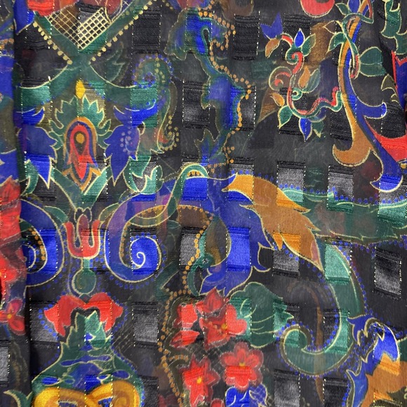 Victorias Secret Gold Label Sheer Button Front Blouse Womens M Baroque Tapestry - Picture 5 of 9